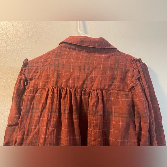 Max Studio Rust Plaid Ruffle Yoke Button-Up Blouse - Picture 15 of 16